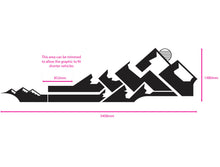 Load image into Gallery viewer, modern mountain campervan graphic decal with dimensions