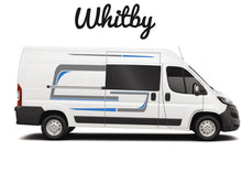 Load image into Gallery viewer, Fiat Ducato Citroen Relay Peugeot Boxer Campervan Motohome Stickers and graphics in blue and grey geometric design
