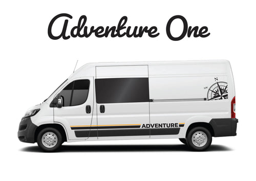 Adventure van vinyl decal kit with compass design matt black with coloured stripe